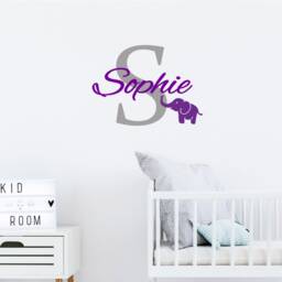Custom Name Elephant Wall Sticker, Initial Vinyl Decal For Baby Girl Nursery - thumbnail 3