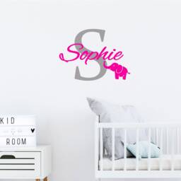 Custom Name Elephant Wall Sticker, Initial Vinyl Decal For Baby Girl Nursery - thumbnail 2