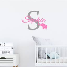 Custom Name Elephant Wall Sticker, Initial Vinyl Decal For Baby Girl Nursery - thumbnail 1