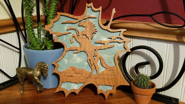 Horse Cherry Wood Scroll Saw Leaf Wall Hanging - image 1
