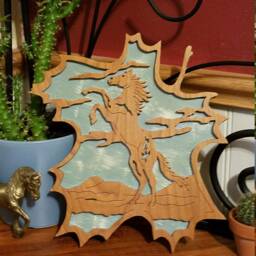 Horse Cherry Wood Scroll Saw Leaf Wall Hanging - thumbnail 2
