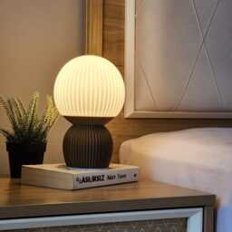 Vega Sphere Table Lamp, Minimalist Biopolymer Ambient Lighting, Scandinavian Nightstand Light - thumbnail 2