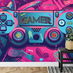 Gamer Controller Wallpaper Mural, Kids Gaming Room Decor, Peel & Stick - thumbnail 3
