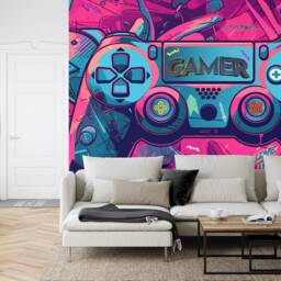 Gamer Controller Wallpaper Mural, Kids Gaming Room Decor, Peel & Stick - thumbnail 2