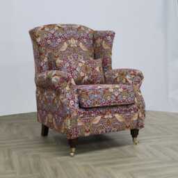 Fireside Armchair in Strawberry Thief - William Morris Tapestry Wine/Green/Indigo - thumbnail 2