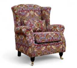 Fireside Armchair in Strawberry Thief - William Morris Tapestry Wine/Green/Indigo