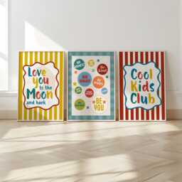 Set Of 3, Colourful Kids Prints, Positive Affirmations, Boys Bedroom Love You To The Moon, Nursery Quote, Cool Playroom Decor - thumbnail 1