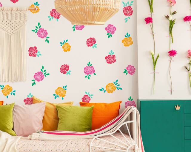 Rose Wall Decals - Removable Stickers, Floral Nursery Decor, Kids Room Boho Art - image 1