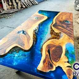 Personalized Live Edge Resin Dining Table Blue Ocean Epoxy, Reclaimed Wood - thumbnail 3