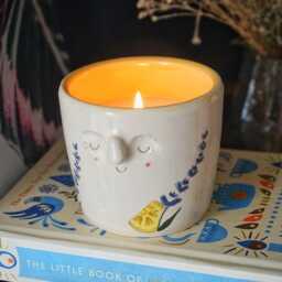 Lemon Lavender Candle, Hand-Painted Ceramic Pot, Reusable