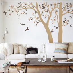 Set Of 2 Large Tree Vinyl Decals, Wall Decor Tree Mural, Leaves & Birds Stickers - Nt021 - thumbnail 2