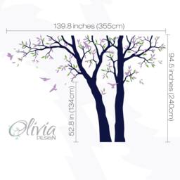 Set Of 2 Large Tree Vinyl Decals, Wall Decor Tree Mural, Leaves & Birds Stickers - Nt021 - thumbnail 3