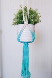 Macrame Plant Hanger, Dip-Dye, Ombre Holder, Aquamarine No Tariffs/Fees To Usa