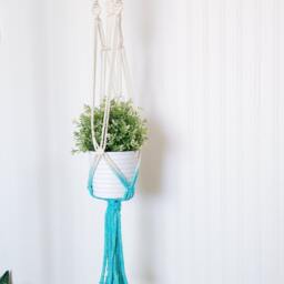Macrame Plant Hanger, Dip-Dye, Ombre Holder, Aquamarine No Tariffs/Fees To Usa - thumbnail 2