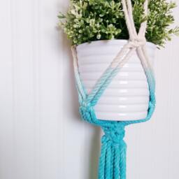 Macrame Plant Hanger, Dip-Dye, Ombre Holder, Aquamarine No Tariffs/Fees To Usa - thumbnail 3