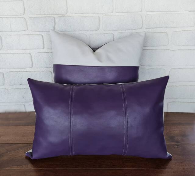 Purple Vegan Leather Lumbar Pillow Cover Decorative Stitch - image 1