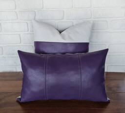 Purple Vegan Leather Lumbar Pillow Cover Decorative Stitch - thumbnail 1