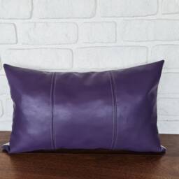 Purple Vegan Leather Lumbar Pillow Cover Decorative Stitch - thumbnail 2