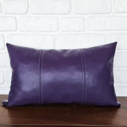 Purple Vegan Leather Lumbar Pillow Cover Decorative Stitch - thumbnail 3