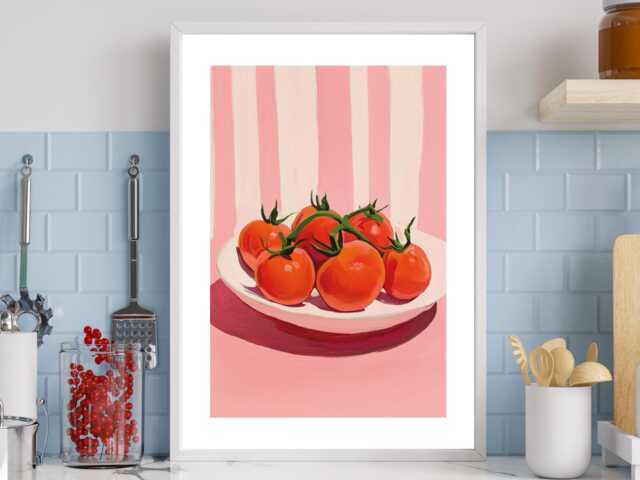 Tomato Stripes - Wall Print Abstract Pink Kitchen Food Bright Gift Idea Bespoke Poster A5 A4 A3 Framed Or Unframed - image 1