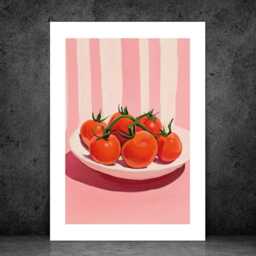 Tomato Stripes - Wall Print Abstract Pink Kitchen Food Bright Gift Idea Bespoke Poster A5 A4 A3 Framed Or Unframed - thumbnail 2