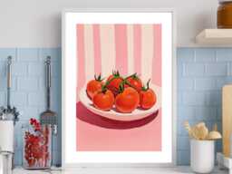 Tomato Stripes - Wall Print Abstract Pink Kitchen Food Bright Gift Idea Bespoke Poster A5 A4 A3 Framed Or Unframed - thumbnail 1