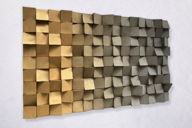 Reclaimed Wood Wall Art - 3D Sound Diffuser, Gold Gray Gradient - image 1