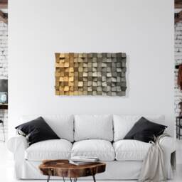 Reclaimed Wood Wall Art - 3D Sound Diffuser, Gold Gray Gradient - thumbnail 4
