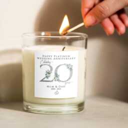 20Th Wedding Anniversary Candle, Platinum Anniversary, Personalised Candle, 20Th Parent, Grandparent - thumbnail 3