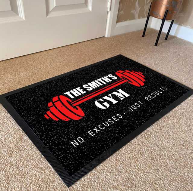 Artylicious Personalised Gym/Weights Room - Door Mat - Home Gym Dumbells Print, Non-Slip Floor Accessories - image 1