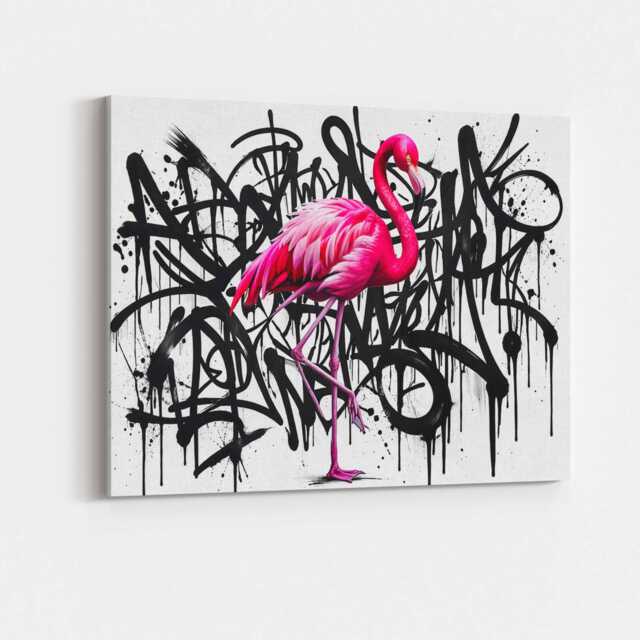 Graffiti Flamingo Funny Canvas Wall Art Street Urban Animal Print Bold Neon Aesthetic Decor Living Room Bedroom Office Hanging Artwork - image 1