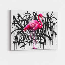 Graffiti Flamingo Funny Canvas Wall Art Street Urban Animal Print Bold Neon Aesthetic Decor Living Room Bedroom Office Hanging Artwork
