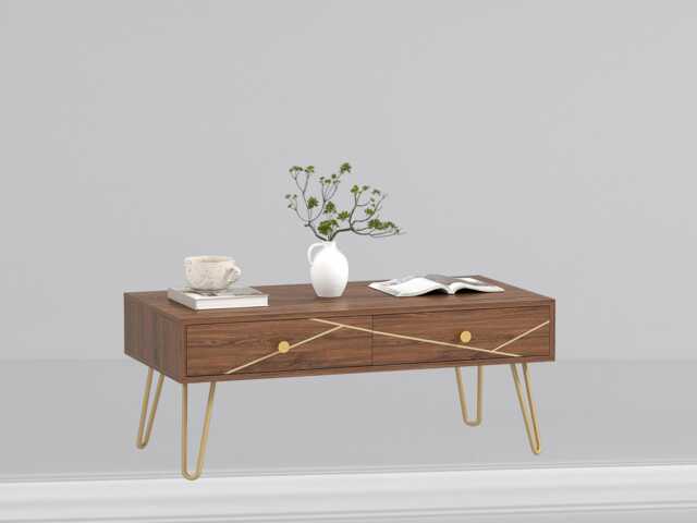 Modern Coffee Table With Storage - Brown, Rectangular, Steel Base - image 1