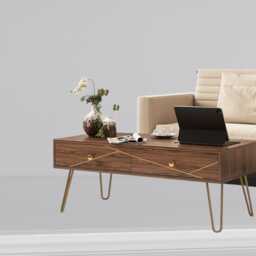 Modern Coffee Table With Storage - Brown, Rectangular, Steel Base - thumbnail 2