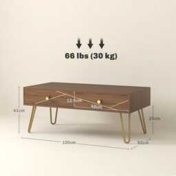 Modern Coffee Table With Storage - Brown, Rectangular, Steel Base - thumbnail 4