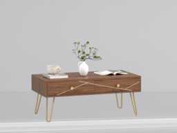 Modern Coffee Table With Storage - Brown, Rectangular, Steel Base - thumbnail 1