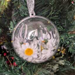 Personalised Sunflower Bauble, Daisy Flower Forget Me Not Rose Gerbera Christmas Gift - thumbnail 3