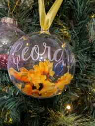 Personalised Sunflower Bauble, Daisy Flower Forget Me Not Rose Gerbera Christmas Gift