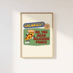 Fun Retro Pizza Calories Print - Delicious Points, Cartoon, 90S Aesthetic Trendy Bold Kitchen Dining Room Apartment, Food - thumbnail 1