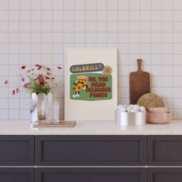 Fun Retro Pizza Calories Print - Delicious Points, Cartoon, 90S Aesthetic Trendy Bold Kitchen Dining Room Apartment, Food - thumbnail 3
