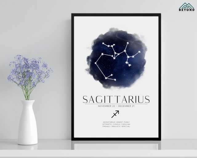 Sagittarius Star Sign Constellation Print & Frame Gift Astronomy Astrology Zodiac Stars Art Wall Decor For Her Him Boyfriend Girlfriend Boho - image 1