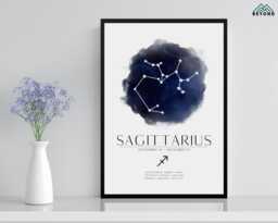 Sagittarius Star Sign Constellation Print & Frame Gift Astronomy Astrology Zodiac Stars Art Wall Decor For Her Him Boyfriend Girlfriend Boho - thumbnail 1