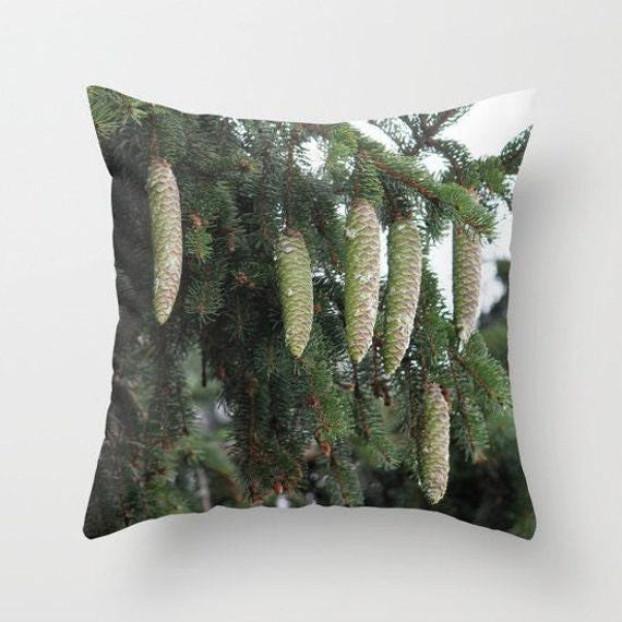 Pine Cones Pillow Or Cover, Christmas Pillow, Holiday Country Home Decoration, Green Winter Decor, Nature - image 1