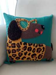 Embroidered Dog Throw Pillow Leopard Print Sunglasses, Green Cushion - thumbnail 1