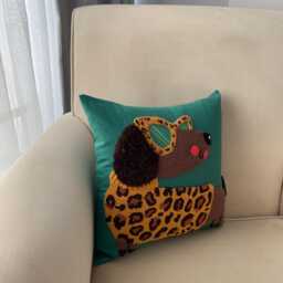 Embroidered Dog Throw Pillow Leopard Print Sunglasses, Green Cushion - thumbnail 3