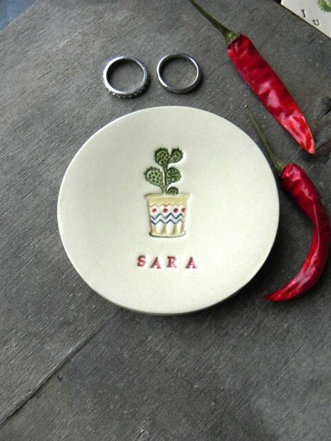 Personalized Cactus Ring Holder, Cacti Gift Ceramic Inspirational Dish Name Pottery, Gifts, Decor - image 1