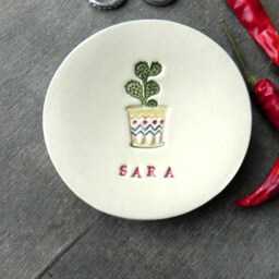 Personalized Cactus Ring Holder, Cacti Gift Ceramic Inspirational Dish Name Pottery, Gifts, Decor - thumbnail 2