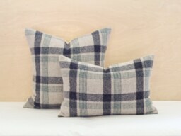 Oat Kelso Plaid Wool Pillow Cover, Beige, Gray, & Green Cover - Made To Order - thumbnail 1
