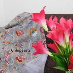 Handmade Indian Kantha Quilt Floral Queen Bedspread - 108x108 Inches - thumbnail 4