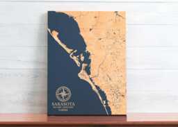 Sarasota, Florida Map - Engraved Wood Coastal Art Sign, Beach House Home Decor Wall Hanging Nautical Print, Unique Personalized Family Gift - thumbnail 1